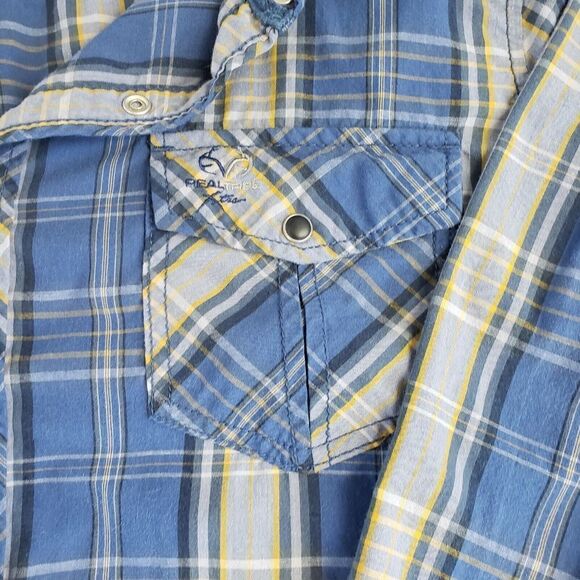 Realtree Blue Plaid Mens Large Snap Button Up Shirt Long Sleeve - Picture 7 of 8